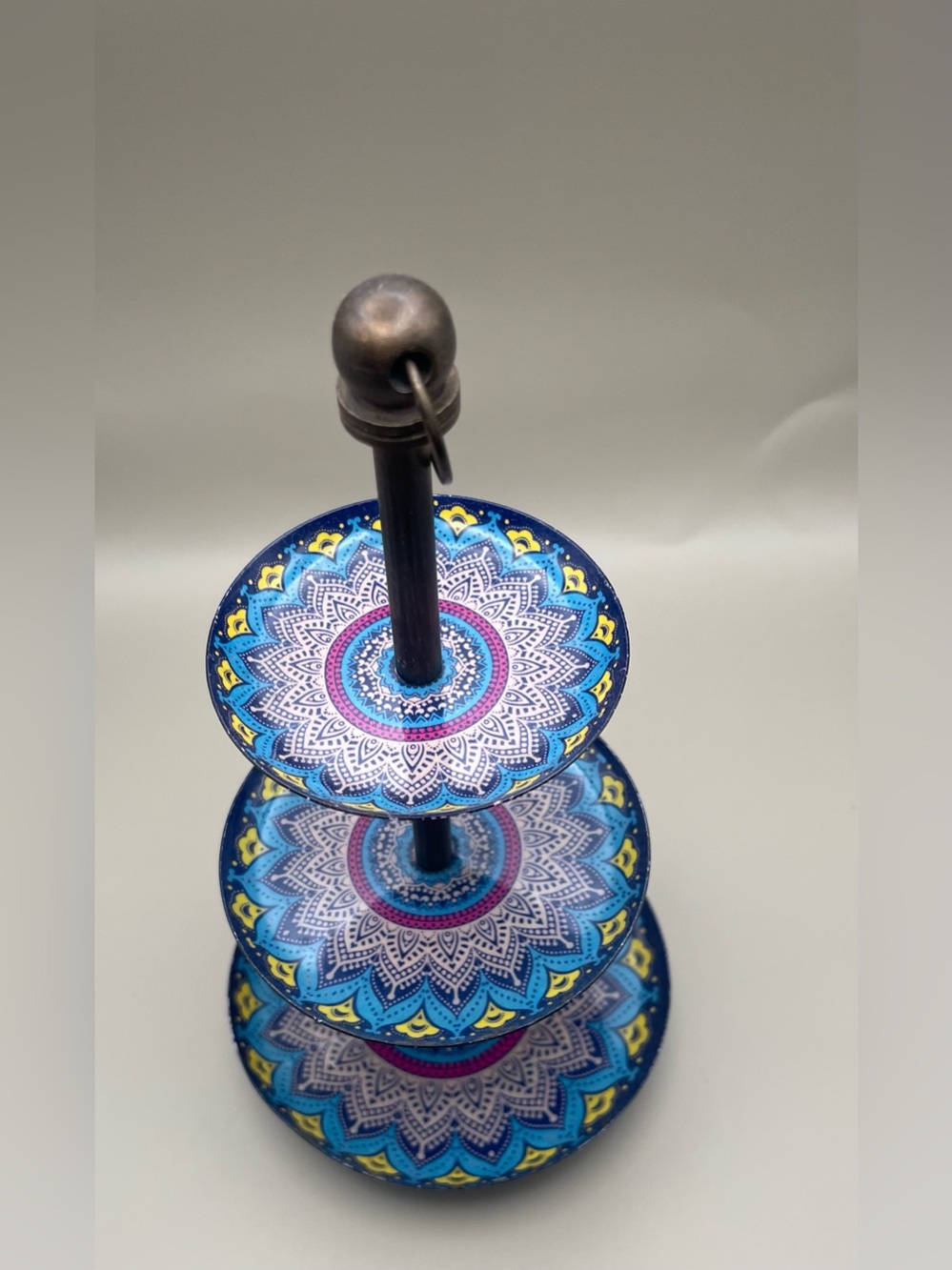 Three-Tier Decorative Stand with Blue Mandala Plates, EUC - Picture 2 of 5